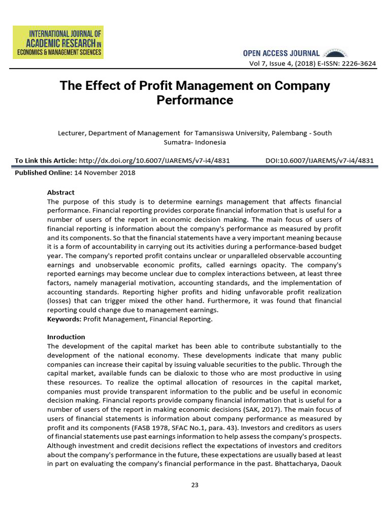The Effect of Profit Management On Company Performance | PDF ...