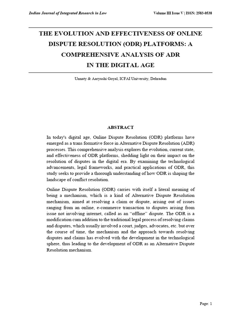 Evolution of Online Dispute Resolution | PDF | Mediation | Alternative ...