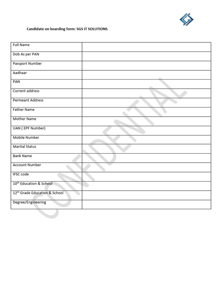 Candidate Onboarding Form Template | PDF