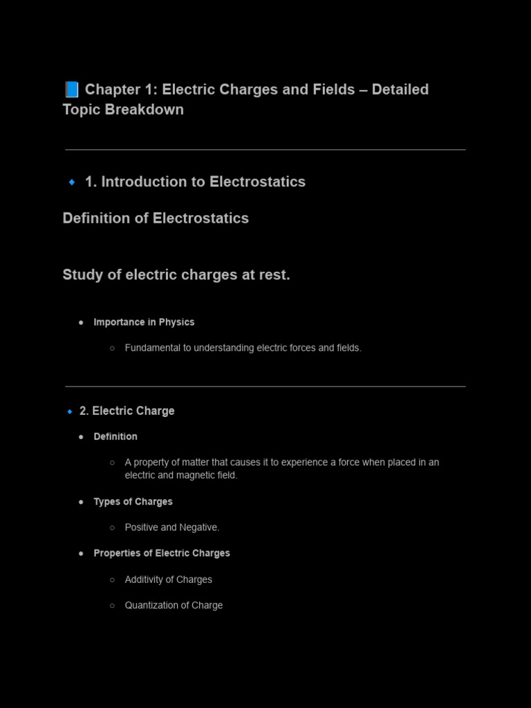 Physics? Chapter 1 - Electric Charges and Fields - Detailed Topic ...