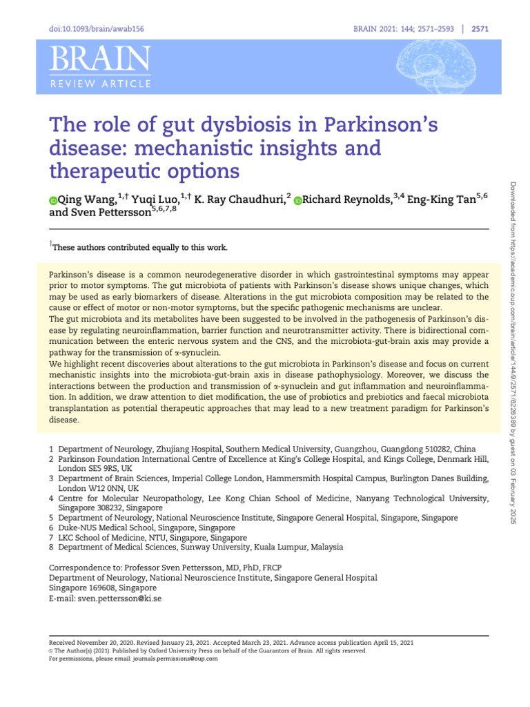 Parkinson and Dysbiosis | PDF | Microbiota | Parkinson's Disease