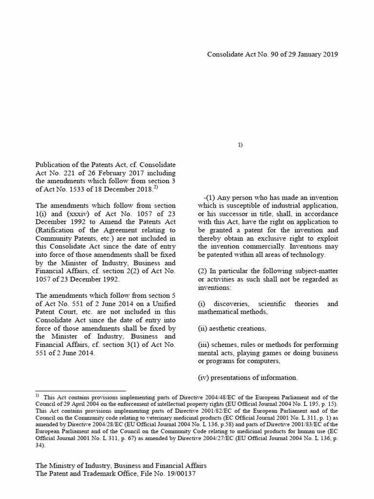 Consolidated Patents Act Overview | PDF | Patent Application | Patent