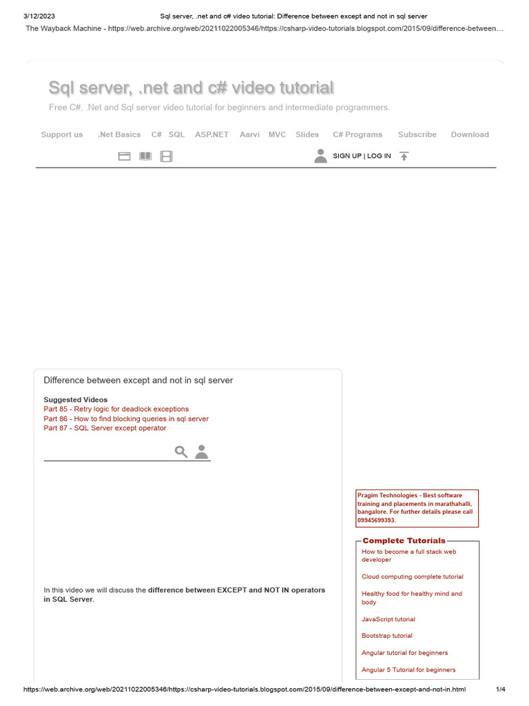 SQL Server: EXCEPT vs NOT IN Explained | PDF | Language Integrated ...