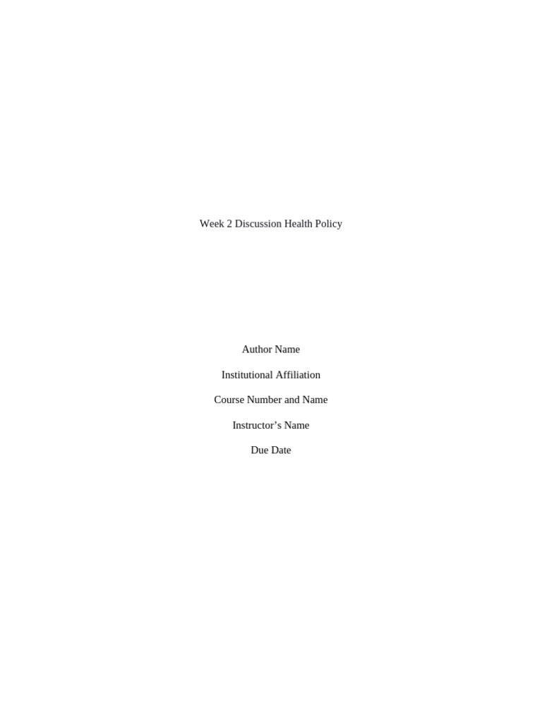 Week 2 Discussion Health Policy..d | PDF | Medicaid | Health Care