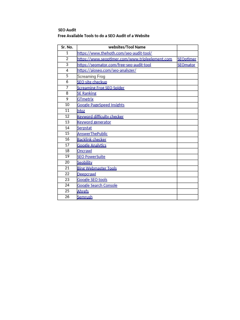 Free SEO Audit Tools | PDF