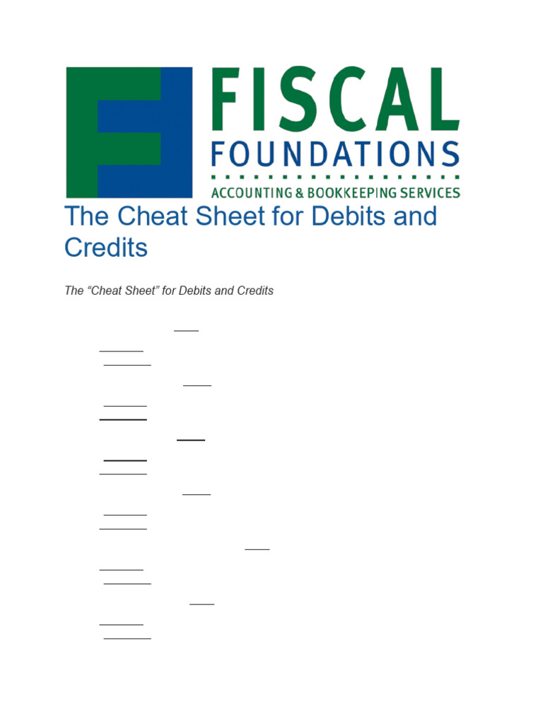 The Cheat Sheet For Debits and Credits S22 | PDF | Debits And Credits ...