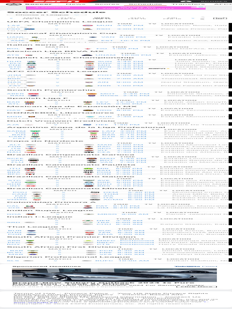 ESPN Soccer Schedule 2023-2026 | PDF | Gambling | Sports Leagues