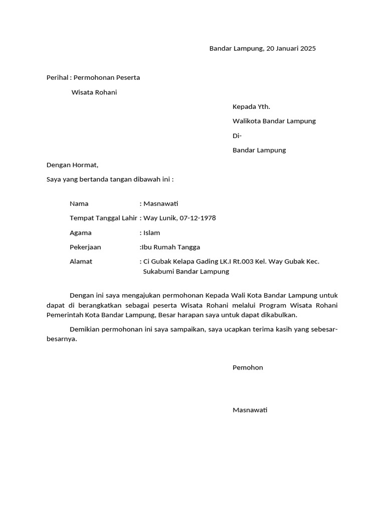 Permohonan Wisata Rohani | PDF