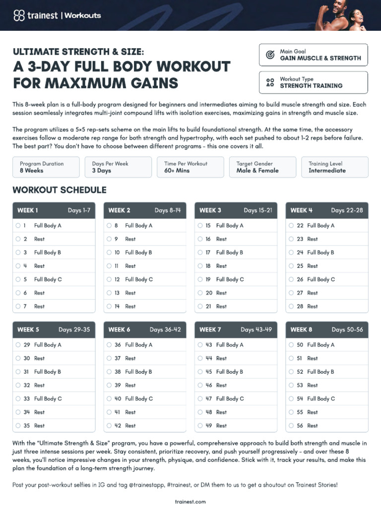 3 Day Full Body Workout For Maximum Gains Trainest | PDF | Strength ...