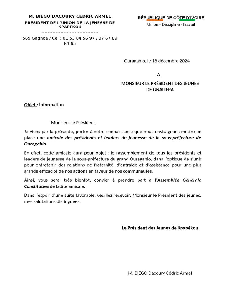 Lettre D'information Aux Présidents de Jeunesse | PDF