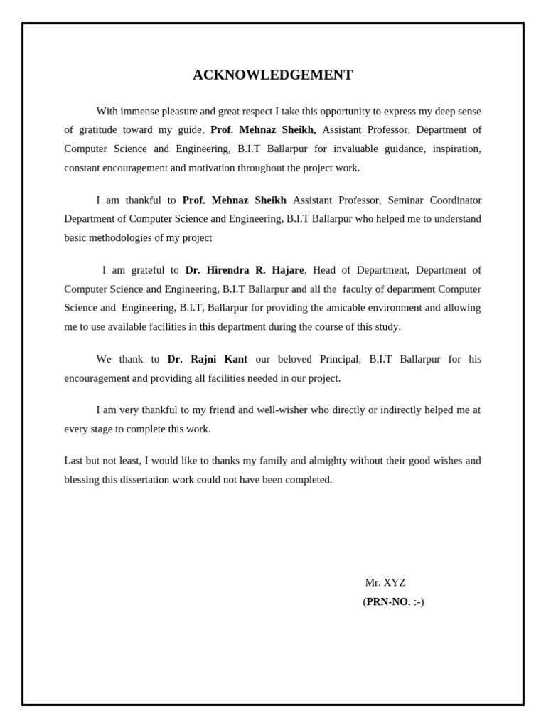 Acknowledgment for Project Support | PDF