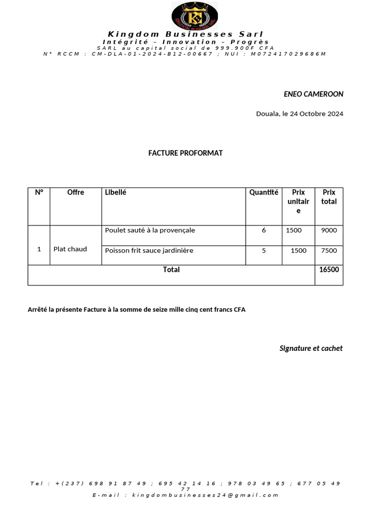 Facture Proformat ENEO 2024 | PDF