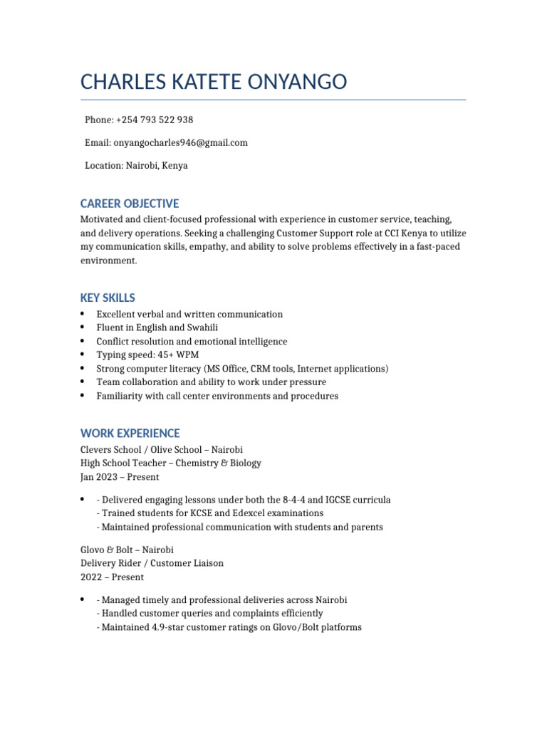Charles Katete Onyango CV | PDF