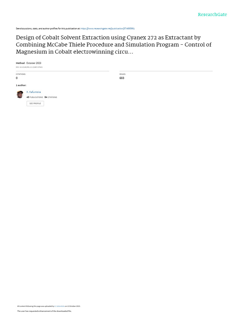 Cobalt Extraction Design with Cyanex 272 | PDF | Chemical Equilibrium ...