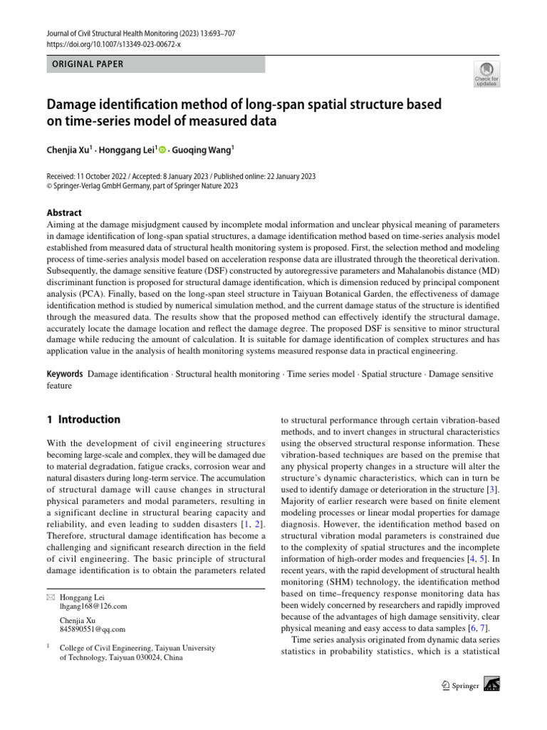 Damage Identifcation Method of Long Span Spatial Structure Based | PDF ...