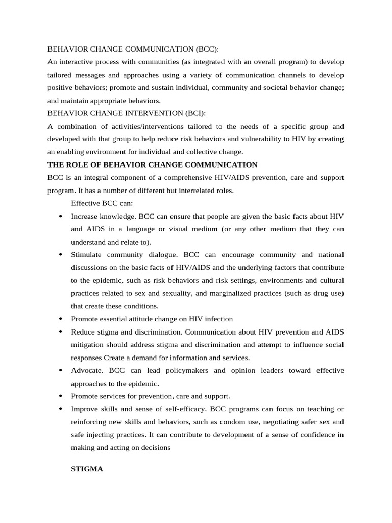 Effective Behavior Change Communication for HIV | PDF | Social Stigma ...