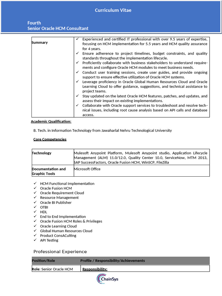 Senior Oracle HCM Consultant Profile | PDF | Oracle Corporation | Human ...