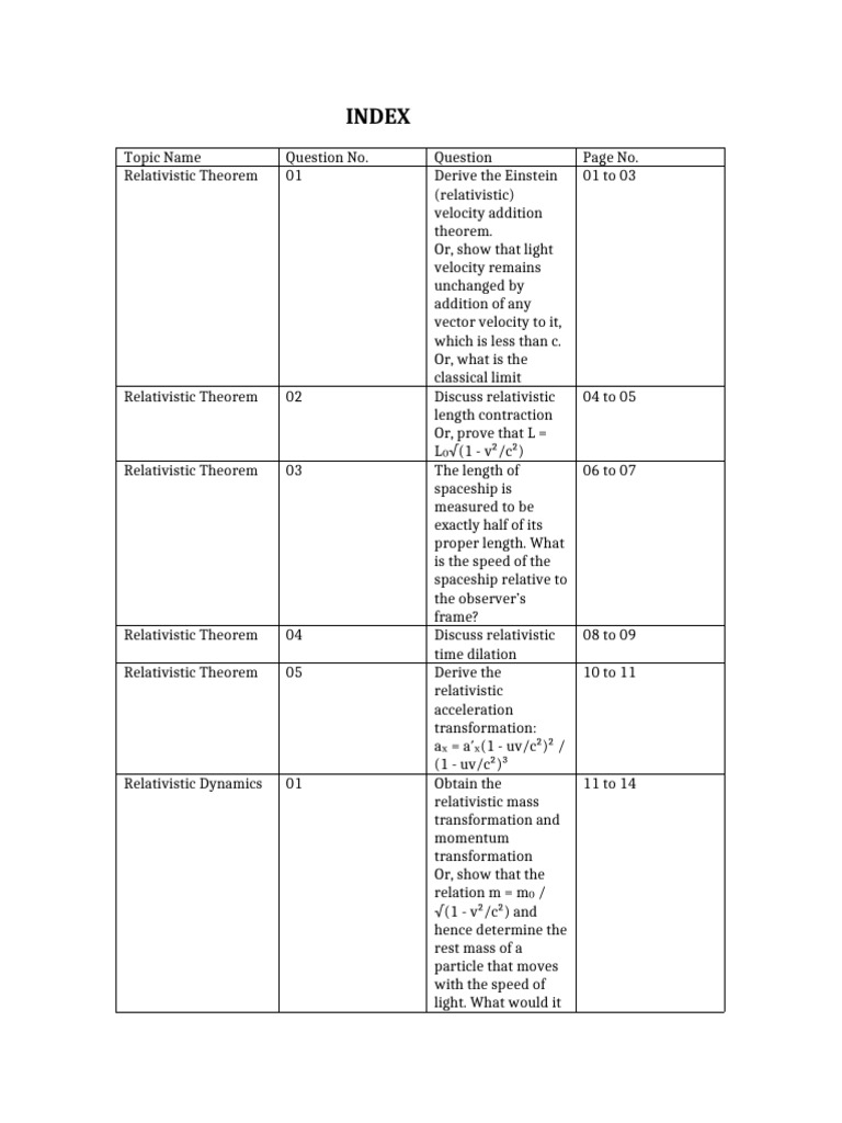 Key Questions on Relativistic Theorems | PDF | Special Relativity ...