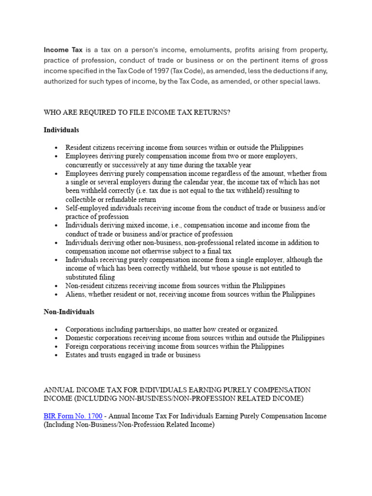 Income Tax Filing Guide for Individuals & Corporations | PDF | Income ...