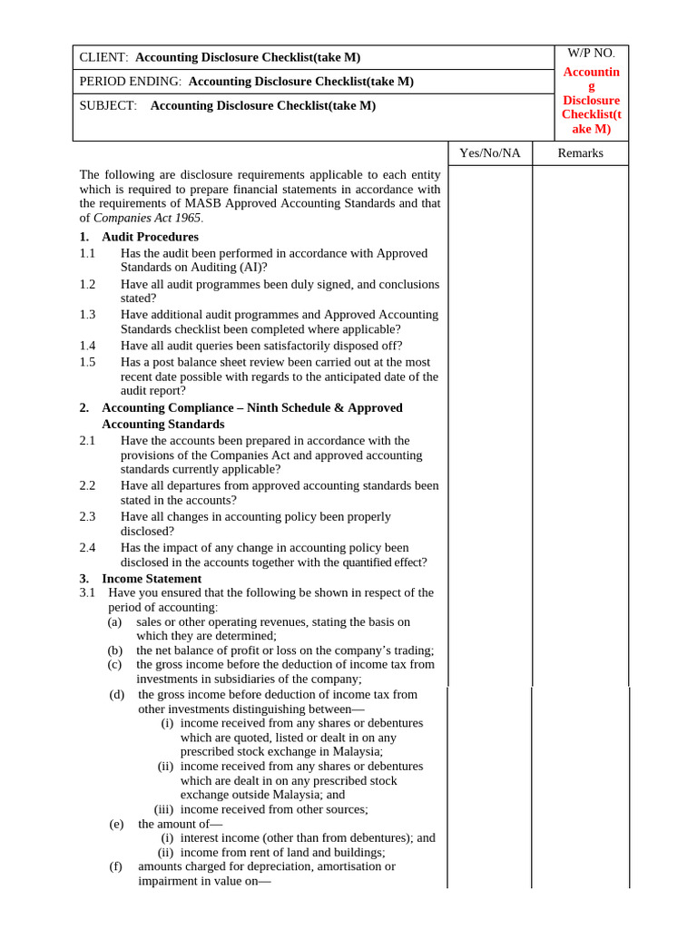 Accounting Disclosure Checklist | PDF | Expense | Income Statement