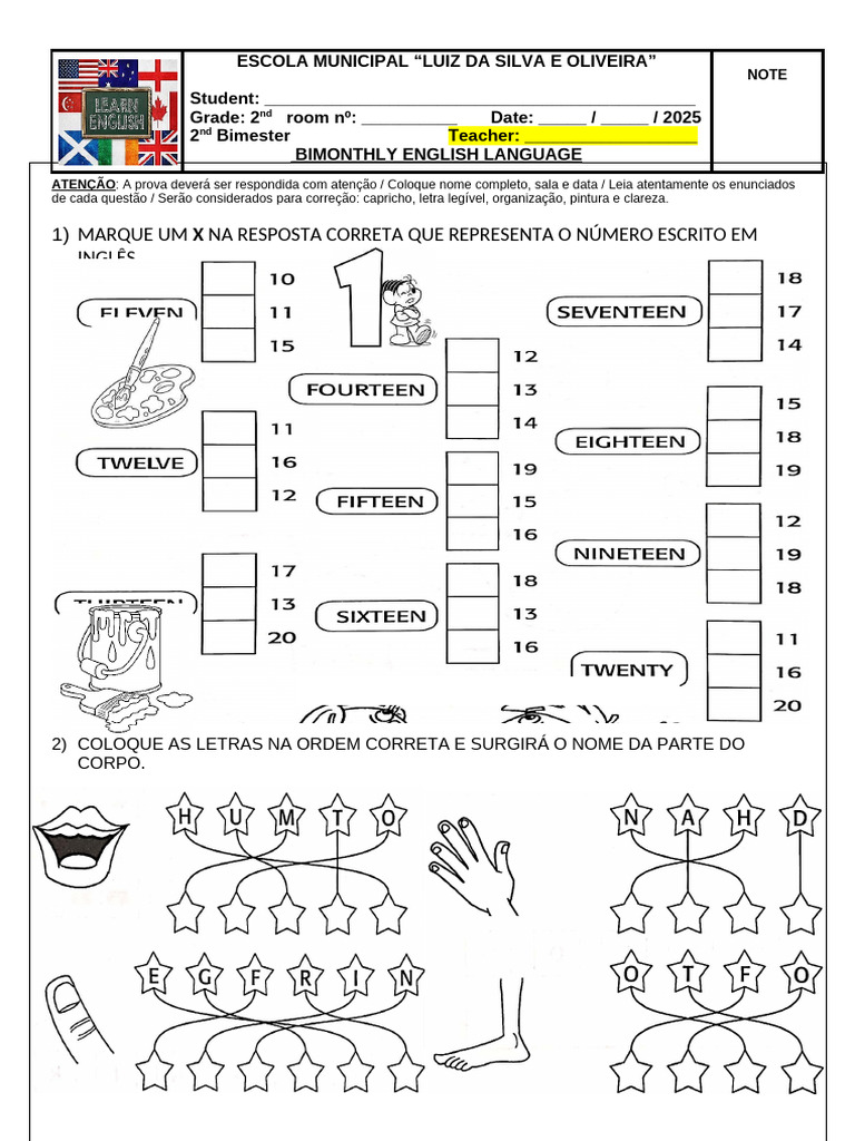Prova de Inglês - 2º Bimestre | PDF