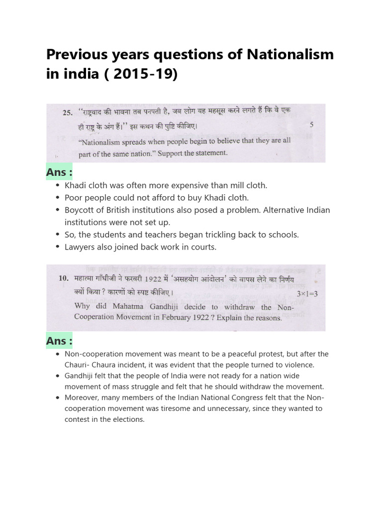 Previous Years Questions (2015-19) Example | PDF | Mahatma Gandhi ...