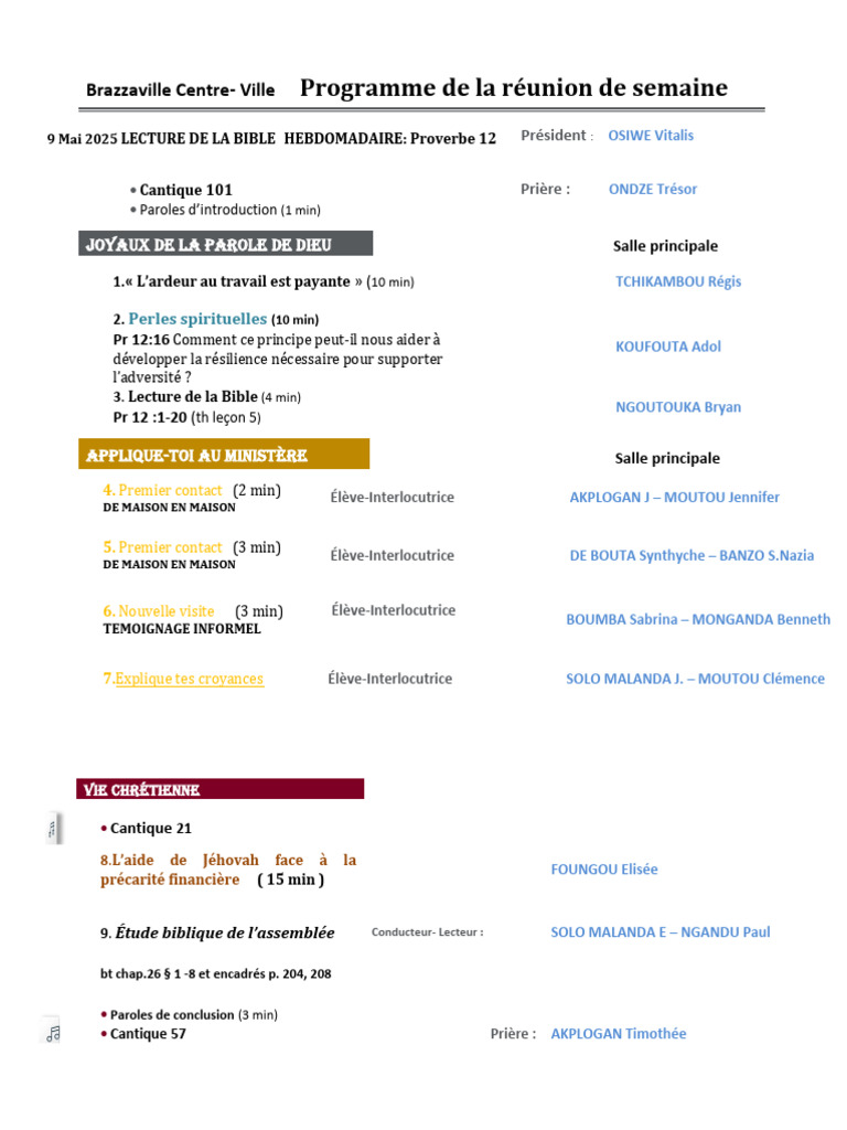 Programme de Réunion Biblique 2025 | PDF | Bible | Spiritualité