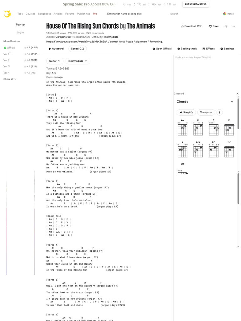 House of the Rising Sun Chords | PDF