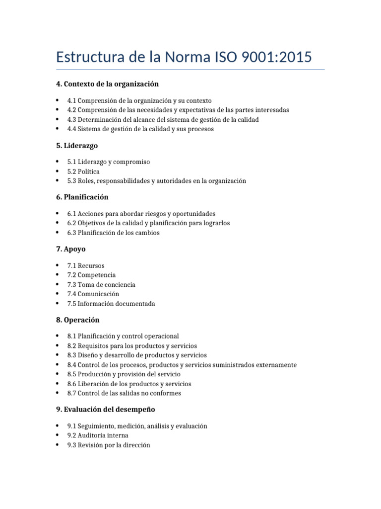 Estructura de la Norma ISO 9001:2015 | PDF