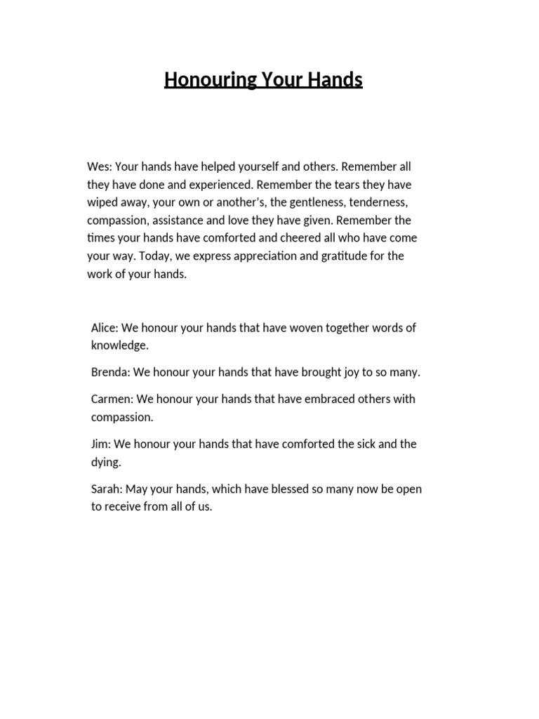 Honoring the Impact of Your Hands | PDF