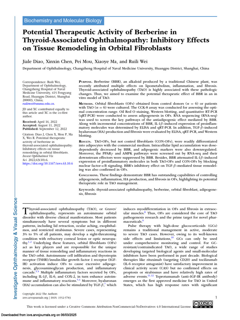 Potential Therapeutic Activity of Berberine in Thyroid-Associated ...