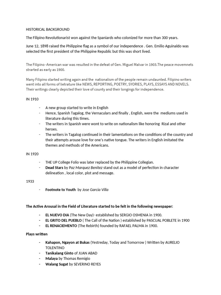 Historical Background of Filipino Literature | PDF | Philippines ...