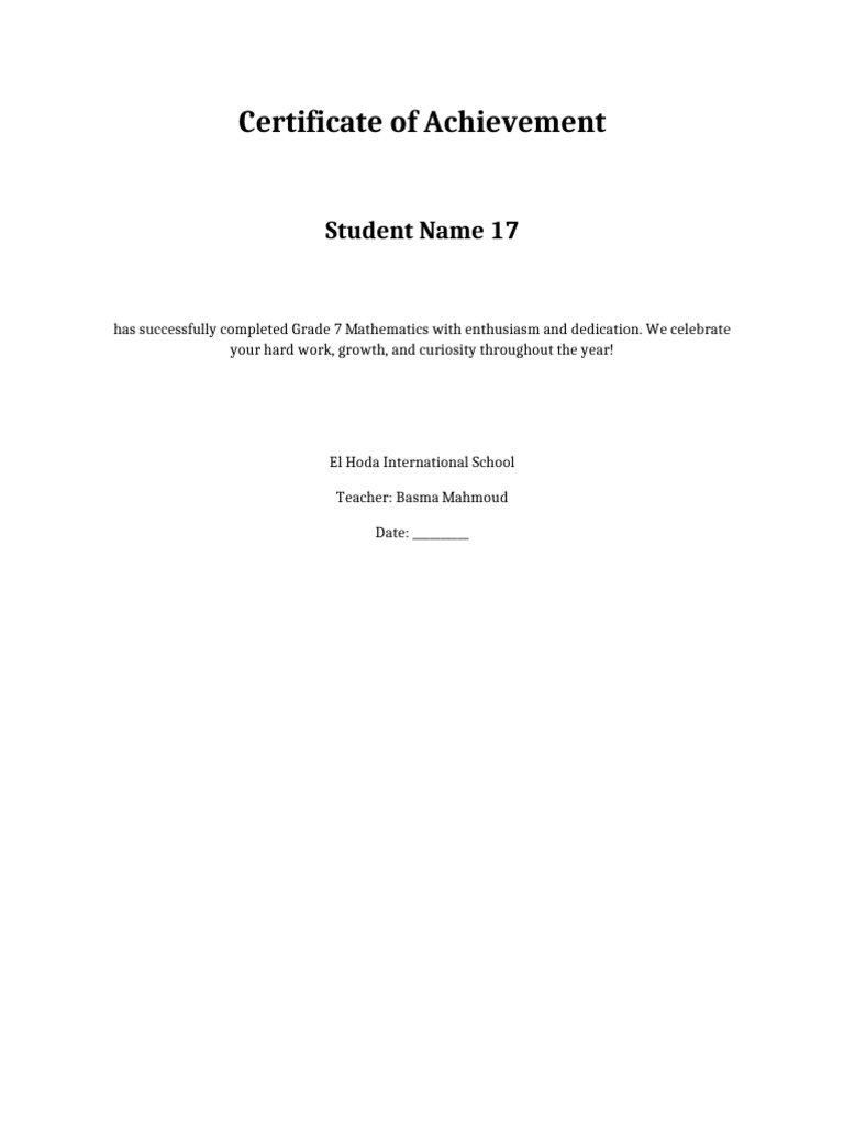 Grade 7 Math Achievement Certificate | PDF