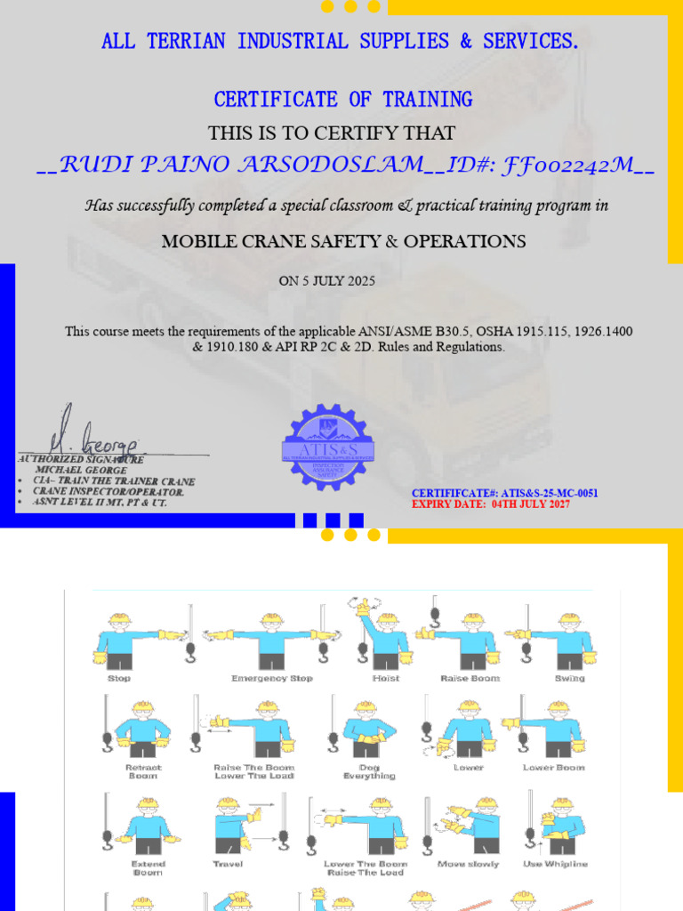 Mobile Crane Operator Certificate | PDF