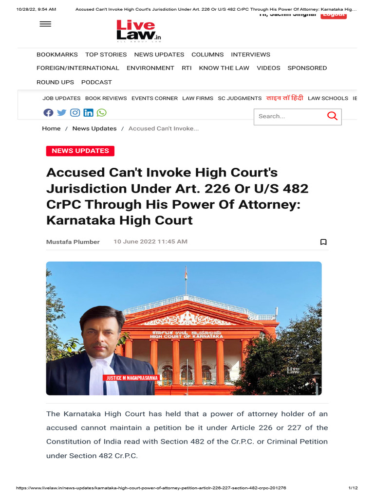 Accused Can't Invoke High Court's Jurisdiction Under Art. 226 or U - S ...