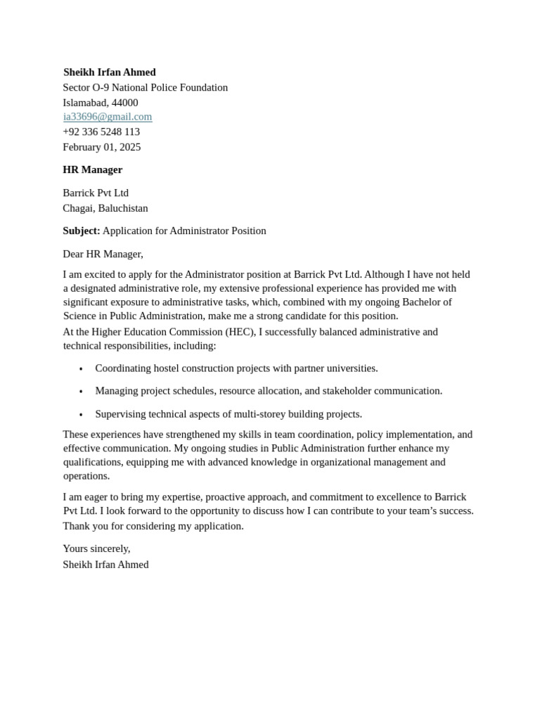 Application for Administrator Position | PDF