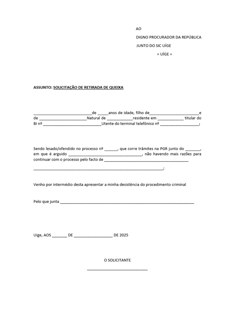 Solicitação de Retirada de Queixa Criminal | PDF
