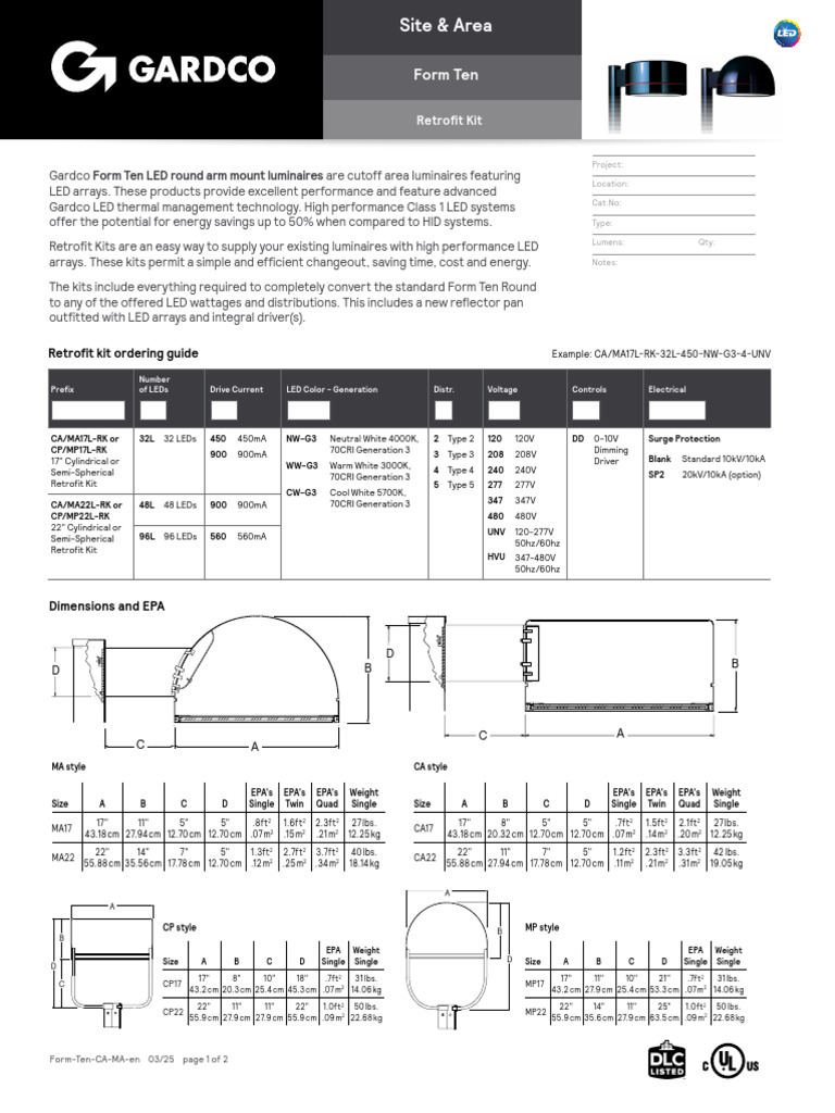 Gardco Form Ten Retrofit Kit Guide | PDF | Light Emitting Diode | Mains ...