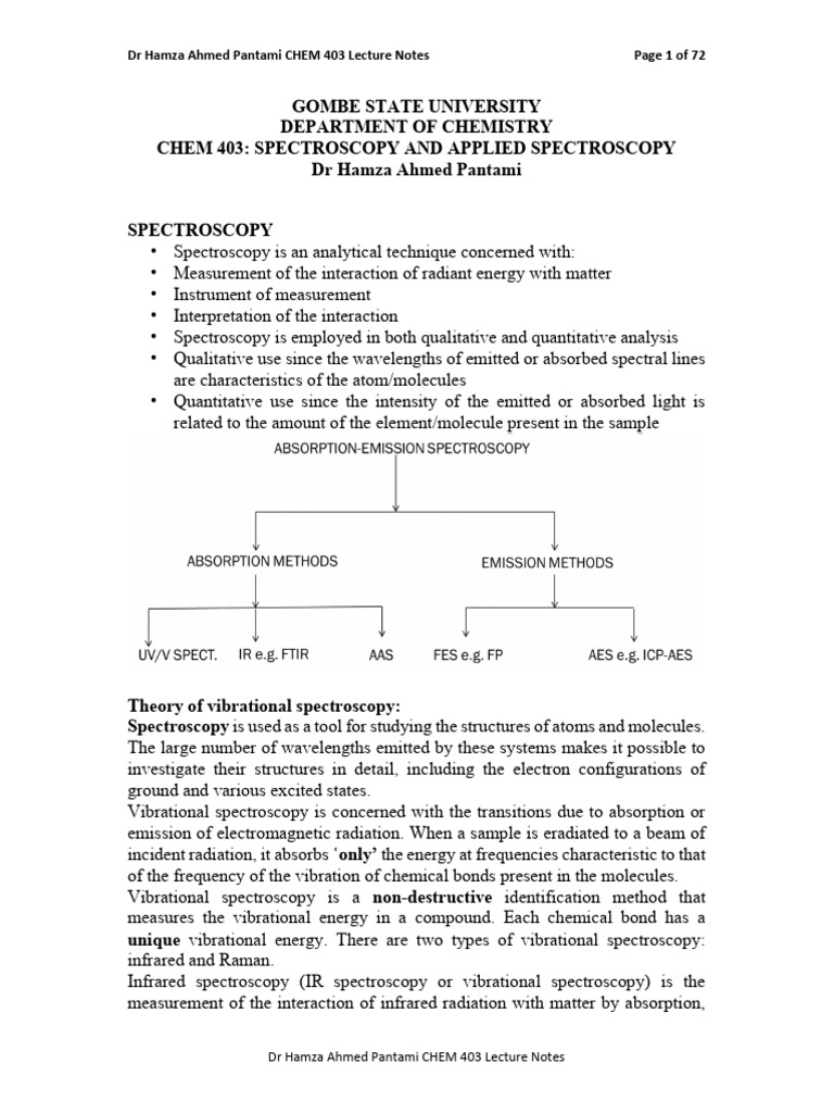 CHEM 403: Vibrational Spectroscopy Notes | PDF | Infrared Spectroscopy ...