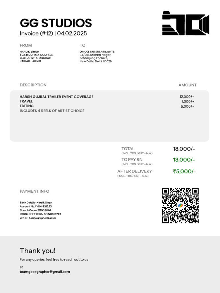 GG Harsh Trailer Invoice | PDF