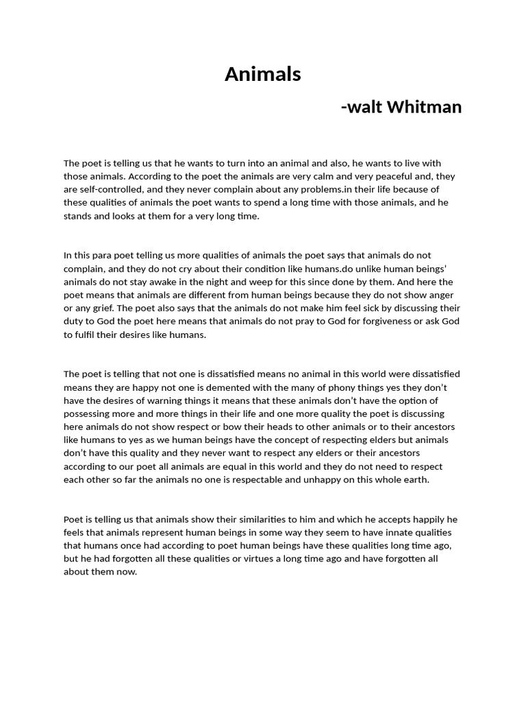 Whitman's Reflection on Animal Qualities | PDF