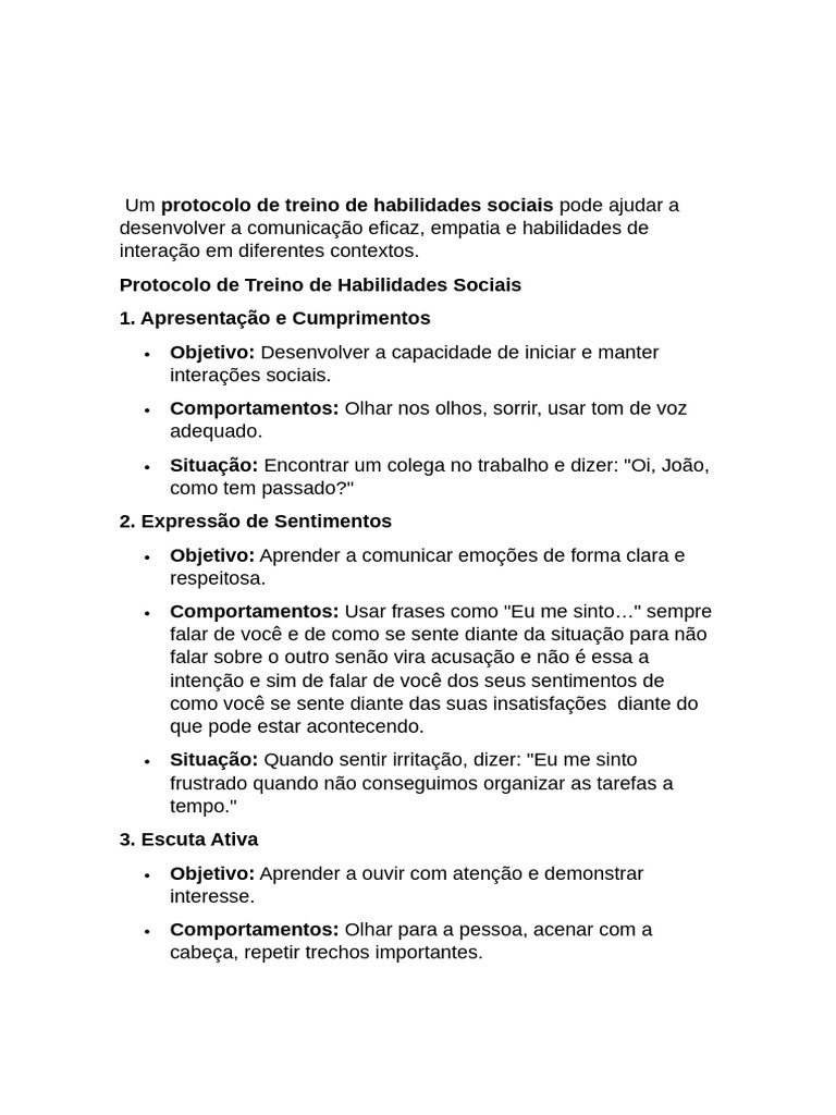 Protocolo de Treino em Habilidades Sociais | PDF | Comunicação | Pensamento