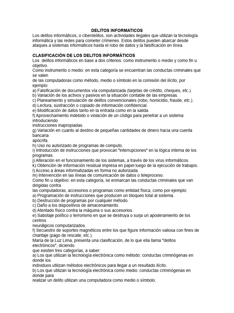 Clasificación de Delitos Informáticos | PDF | Cibercrimen | Informática