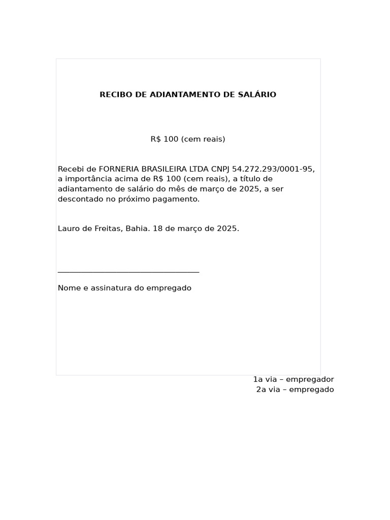 Recibo de Adiantamento Salarial 2025 | PDF