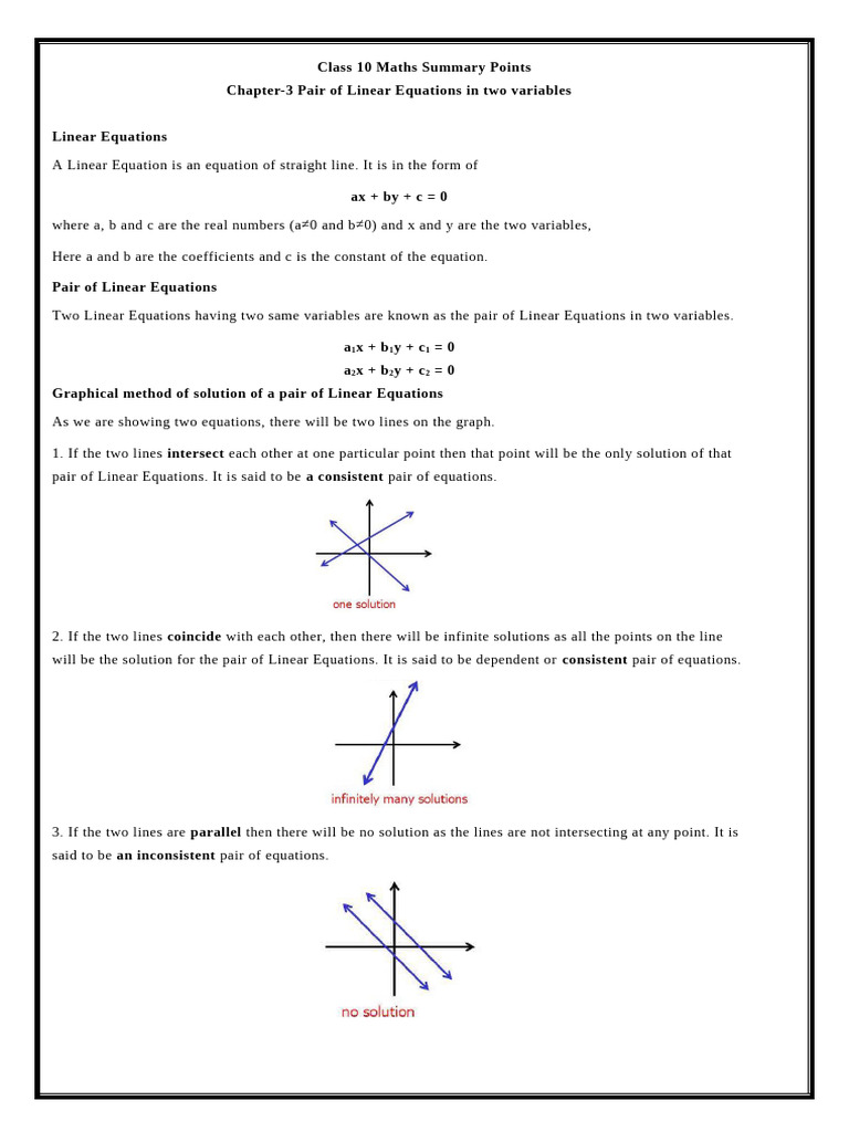 Class 10 SP Chapter-3 Pair of Linear Equations in Two Variables | PDF ...