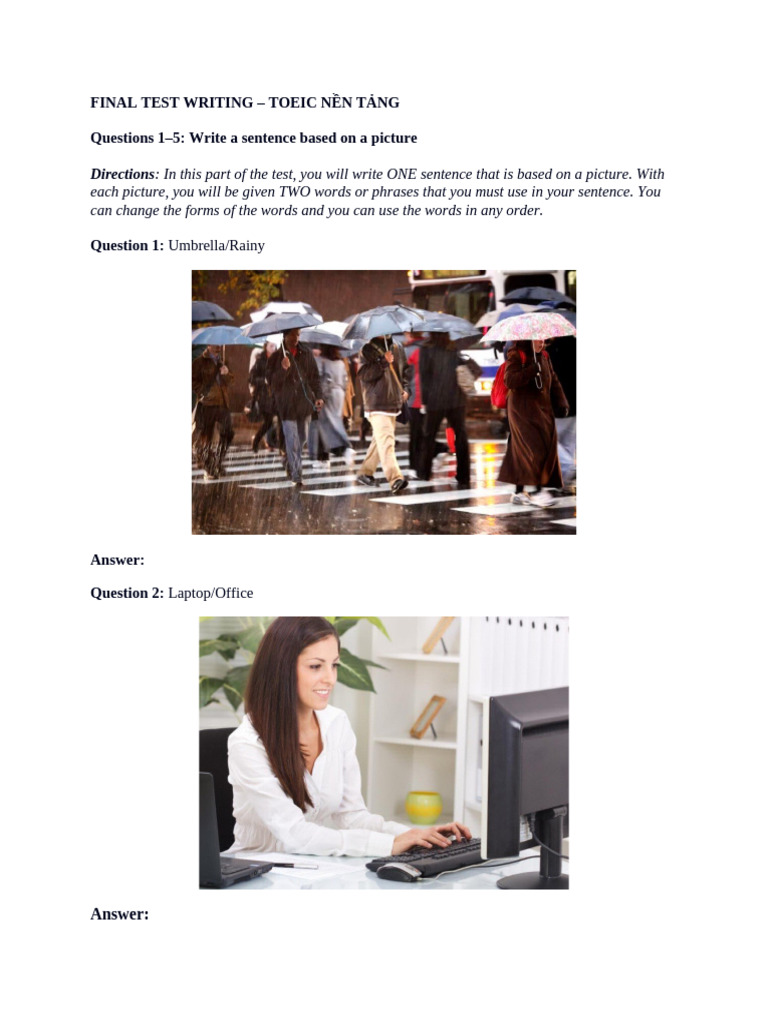 TOEIC Writing Test Practice Questions | PDF