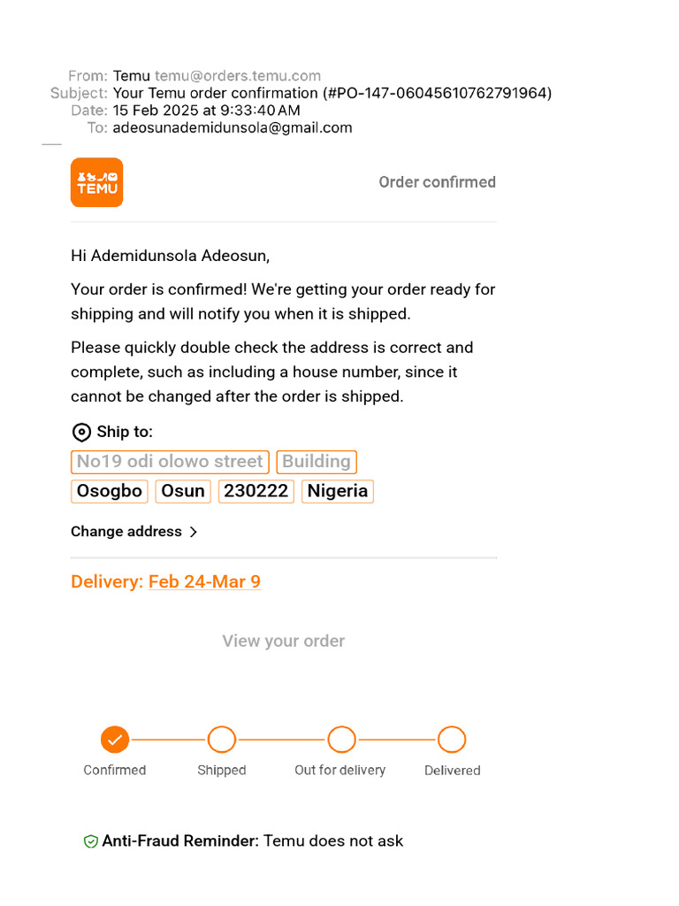 Your Temu Order Confirmation (#PO-147-06045610762791964) | PDF