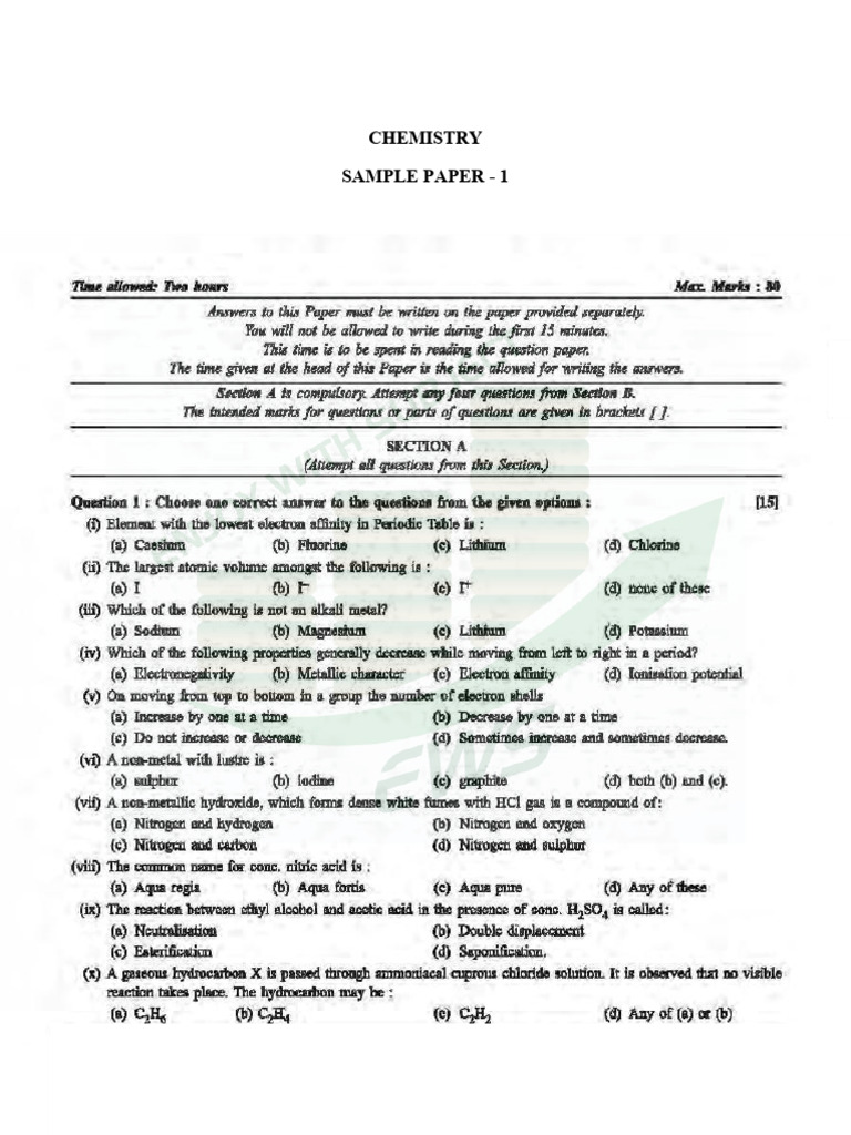 Chem Sample Paper - 1 | PDF