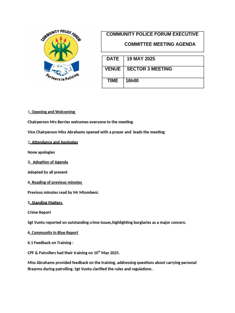 Community Police Forum Executive Brentpark | PDF