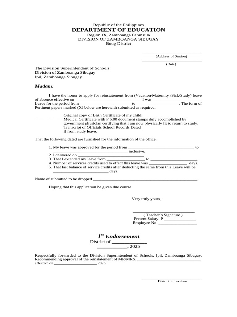 Teacher Reinstatement Application Form | PDF
